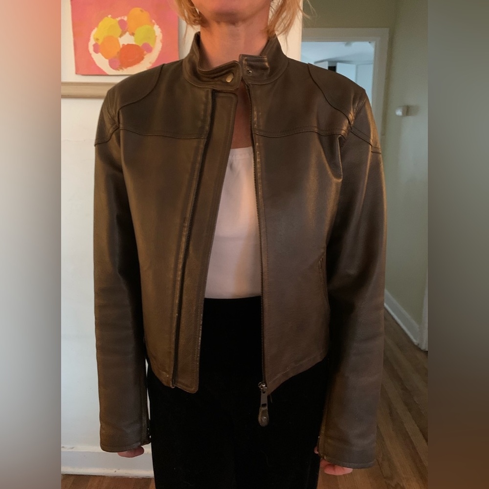 Leather cropped Moto Jacket